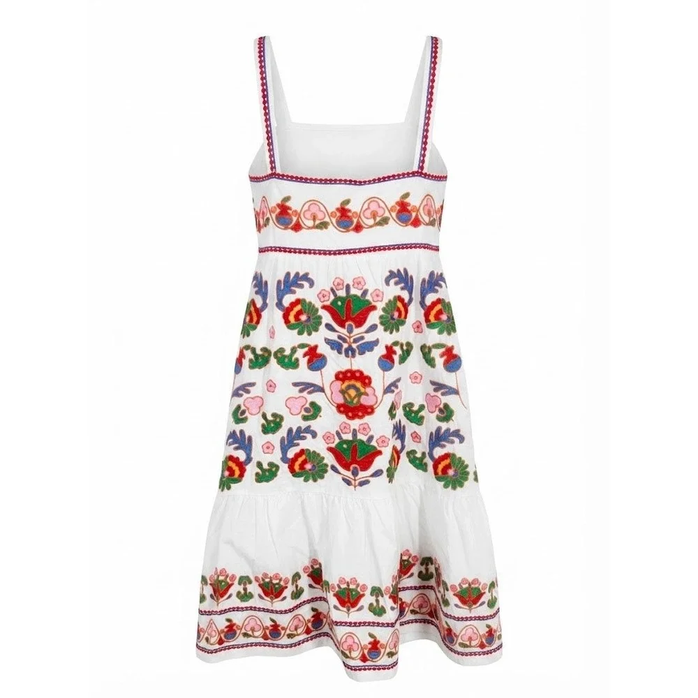 NEW J.Marie Landon Tween Dress White Multi Floral Embroidered Cotton Size 14